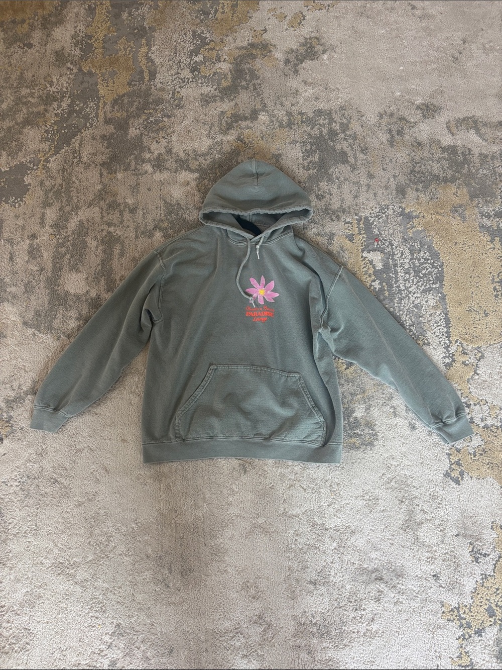 Urban Outfitters Sage Green Hoodie with Pink Flower Graphic